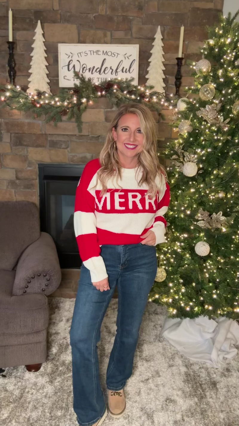 Celie 'Merry' Striped Knit Sweater : Red/White