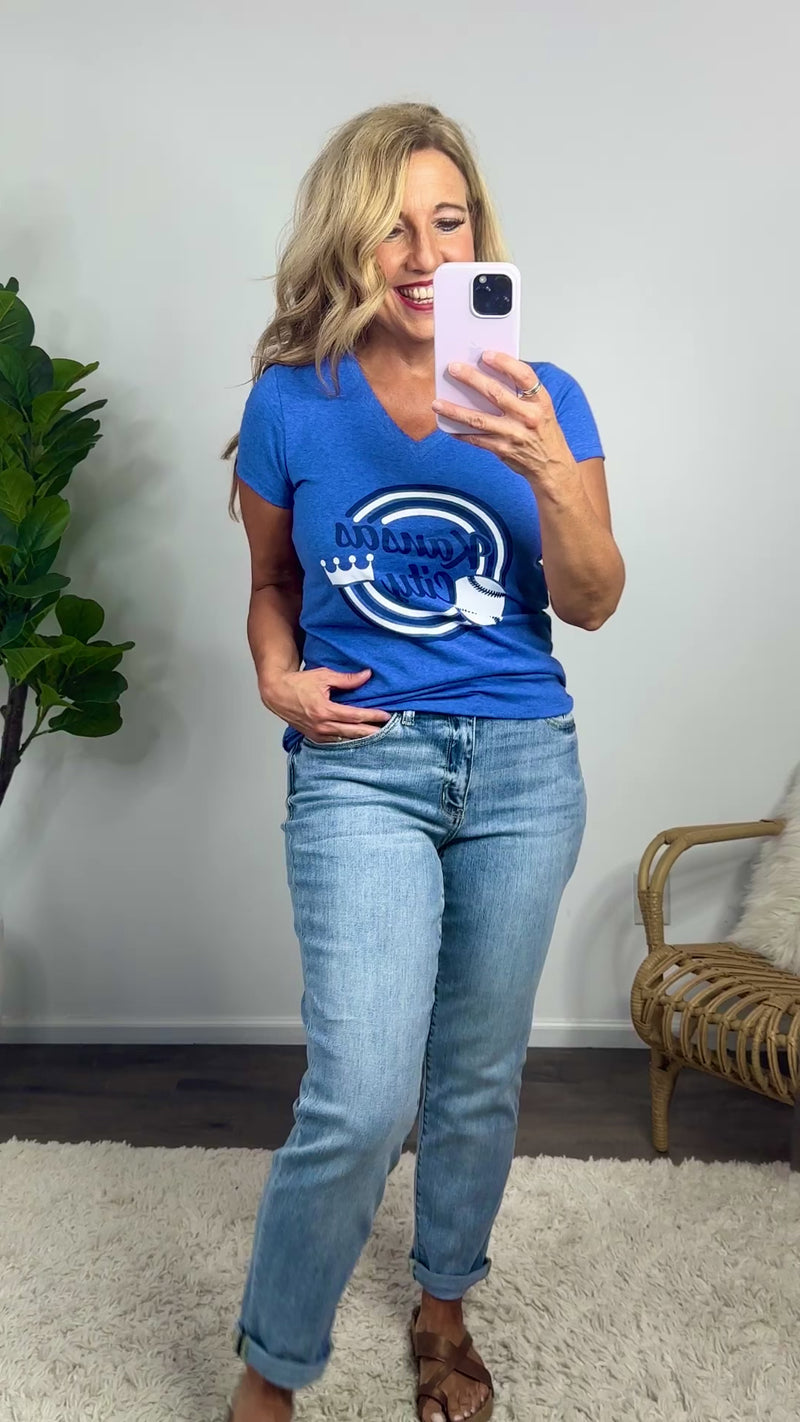 Kansas City Crown V-Neck Tee : Denim Blue