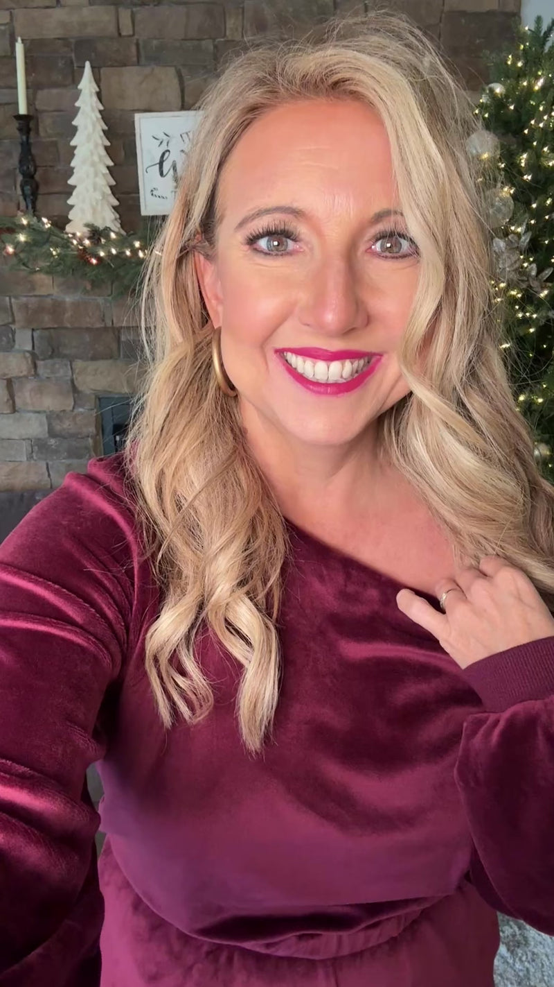 Nara Velvet One Shoulder Boat Neck Jumpsuit : Plum