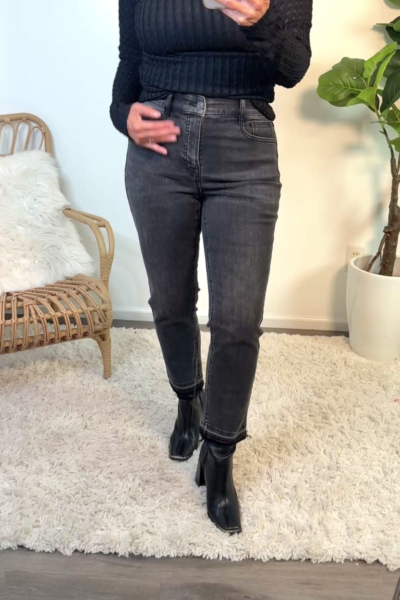 Tribal Sophia Curvy Micro Flare Jeans : Blackmist