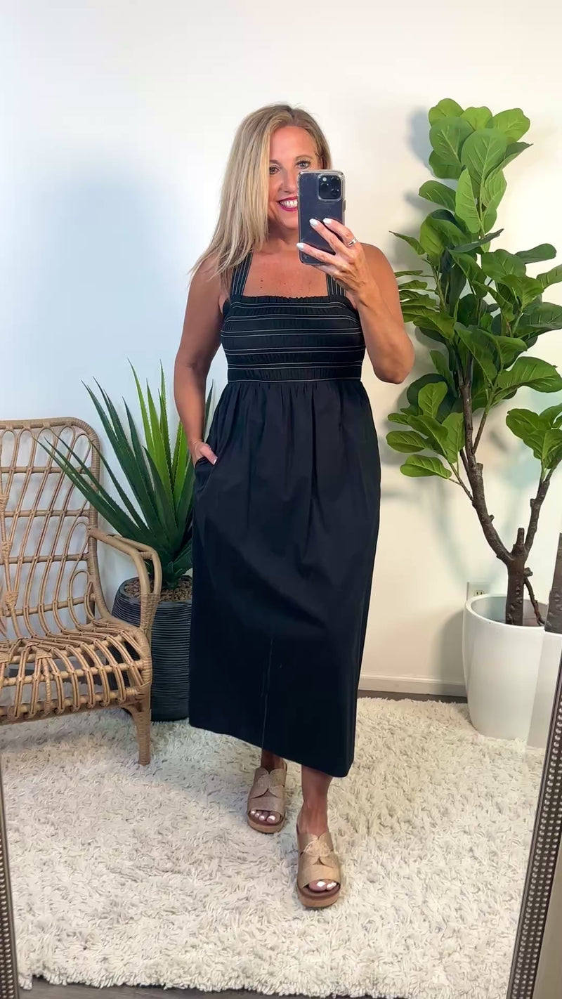 Liverpool Airlea Smocked Woven Knit Midi Dress : Black