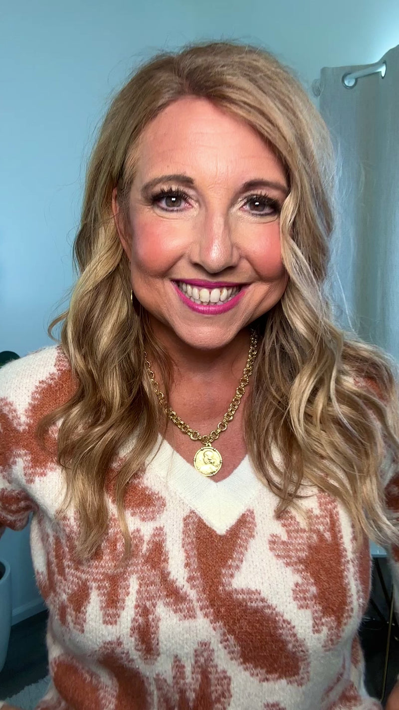 Tribal Taya V neck Jacquard Sweater : Dk. Desert