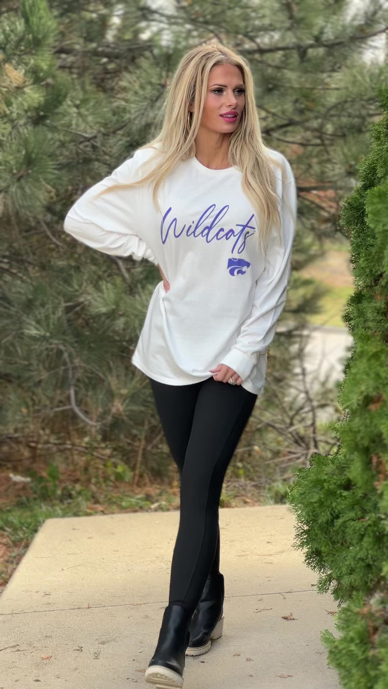 KSU Wildcats Win The Day Boyfriend Tee : White/Purple