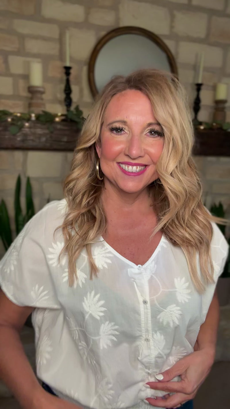 Tribal Nalini Popover Blouse w/ Waist Shirring : White