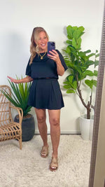 Kitura Washed Poly Silk Pleated Skort : Black