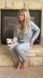 Easy Living Cropped 1/4 Zip Pullover & Track Pant Set : Grey
