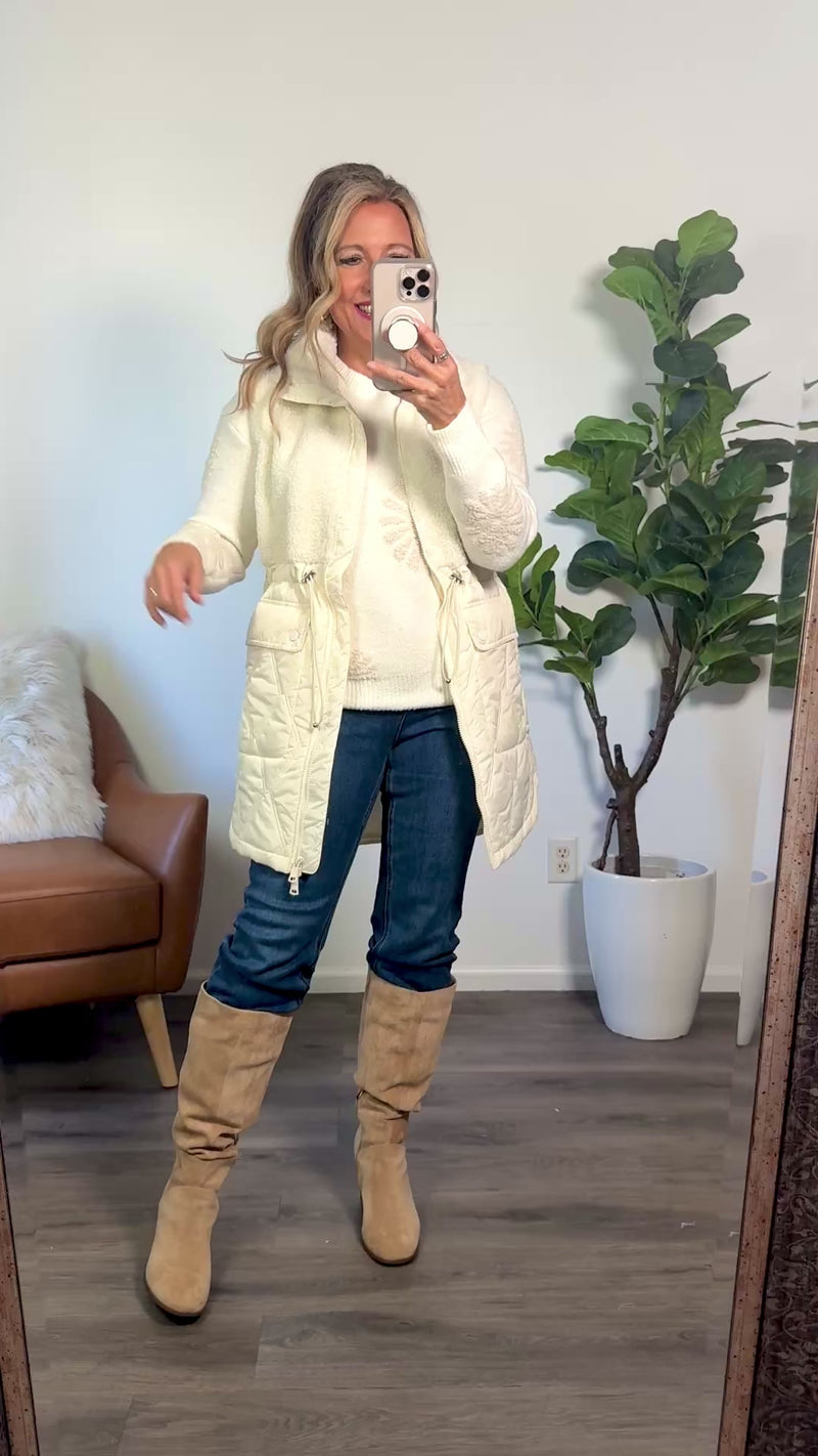 Tribal Portia Mix Media Sherpa Vest : Cream