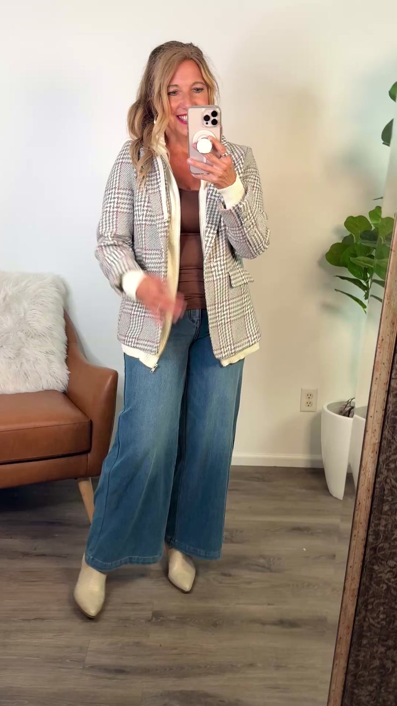 Anslie Checked Pattern Blazer : Grey