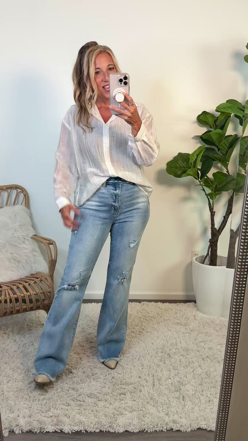Sable Textured Shimmer Button Up Shirt : Sand