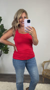 Sweet Perfection Square Neck Ruched Tank : Red