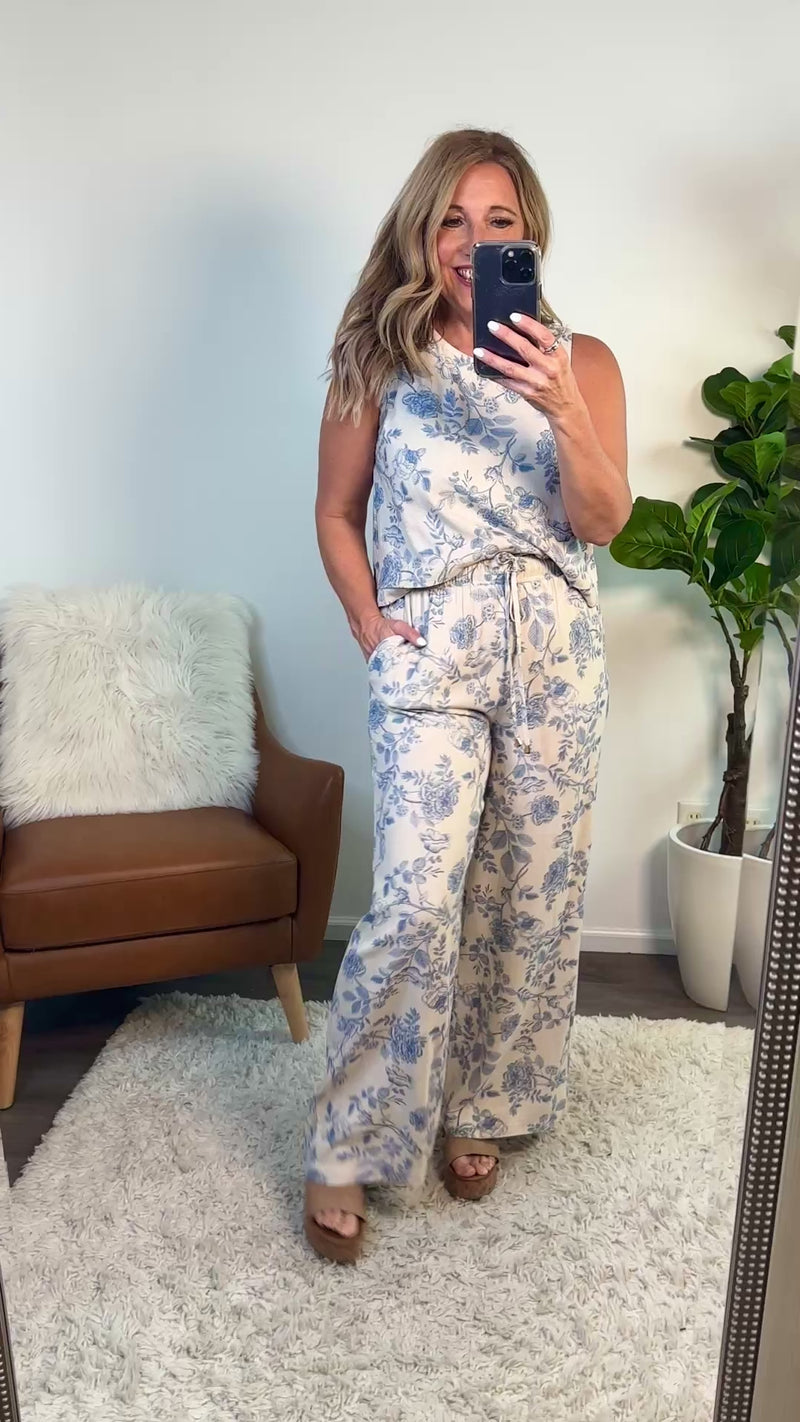 Siobahn Soft Linen wide leg pant with pockets : Blue