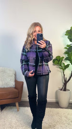 Lonny Button Down Plaid Shacket : Violet