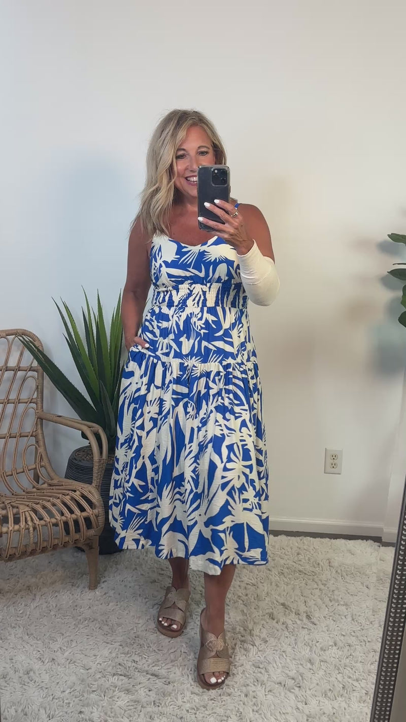 Yamuna Printed Maxi Dress : Blue Cream