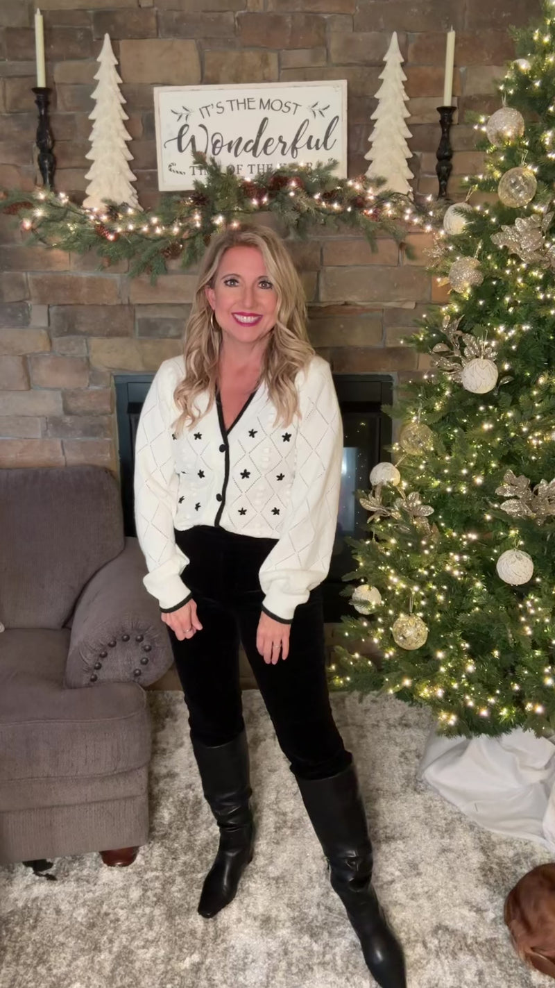 Lynette Flower Button Up Sweater : Off White