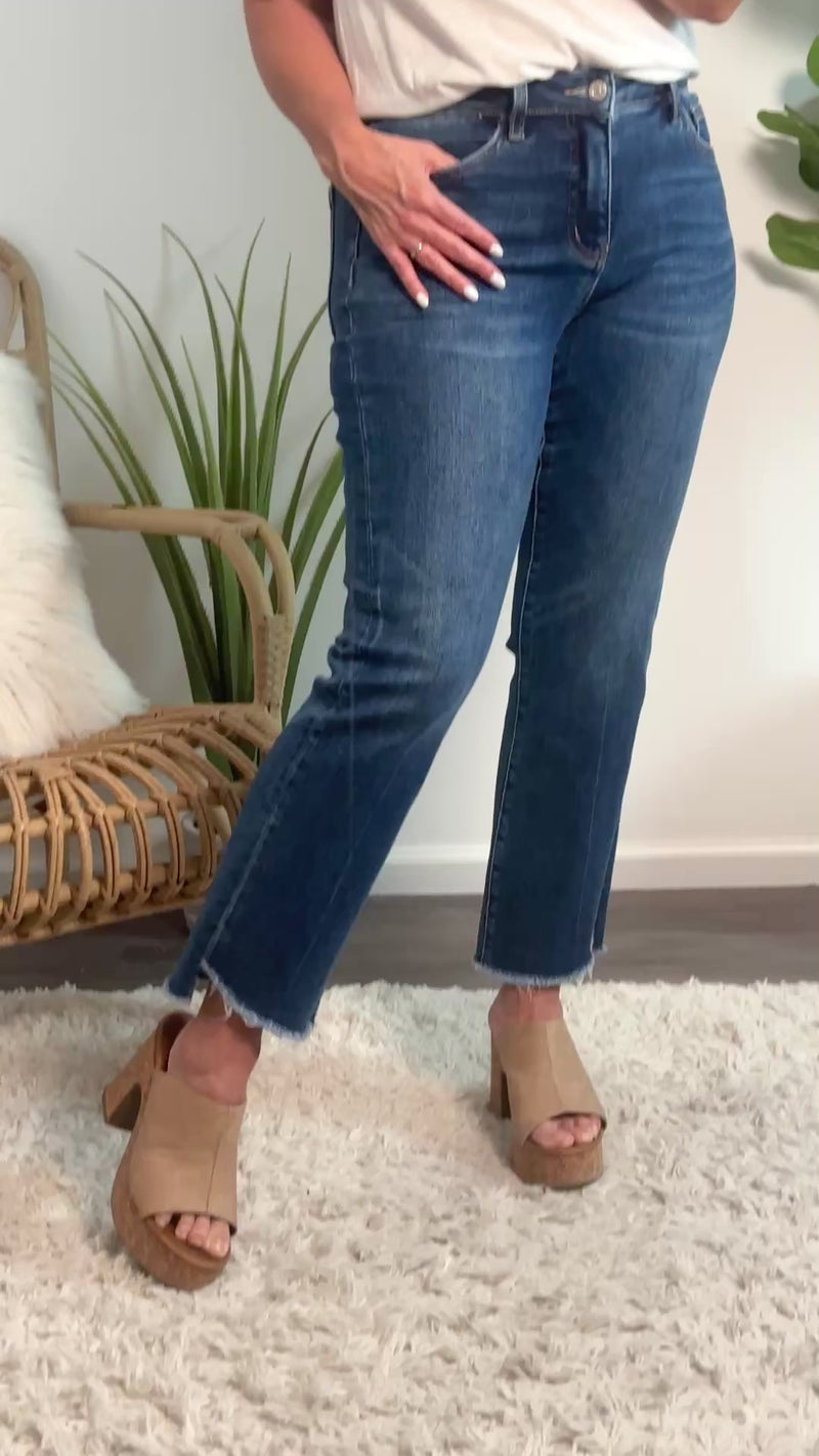 Bayeas Leia Mid Rise Cropped Bootcut Jeans : Medium Blue