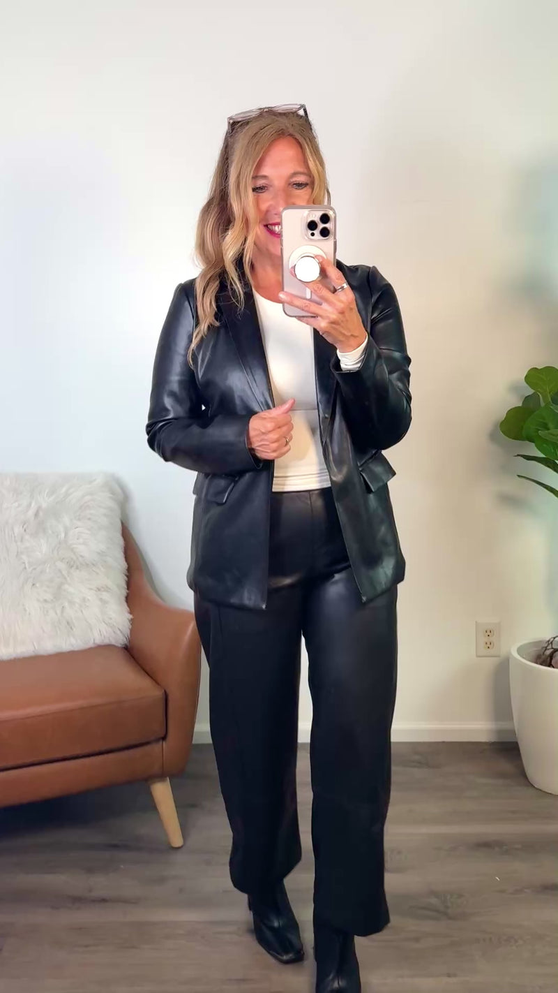 Anica Faux Leather Open Blazer : Black