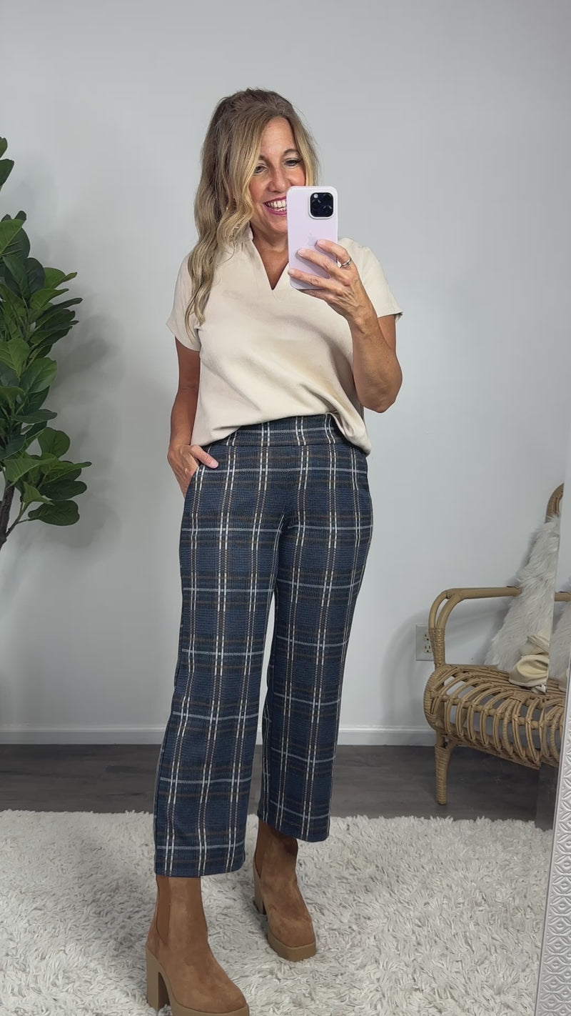 Liverpool Mabel Wide Leg Knit Pants : Black/Blue