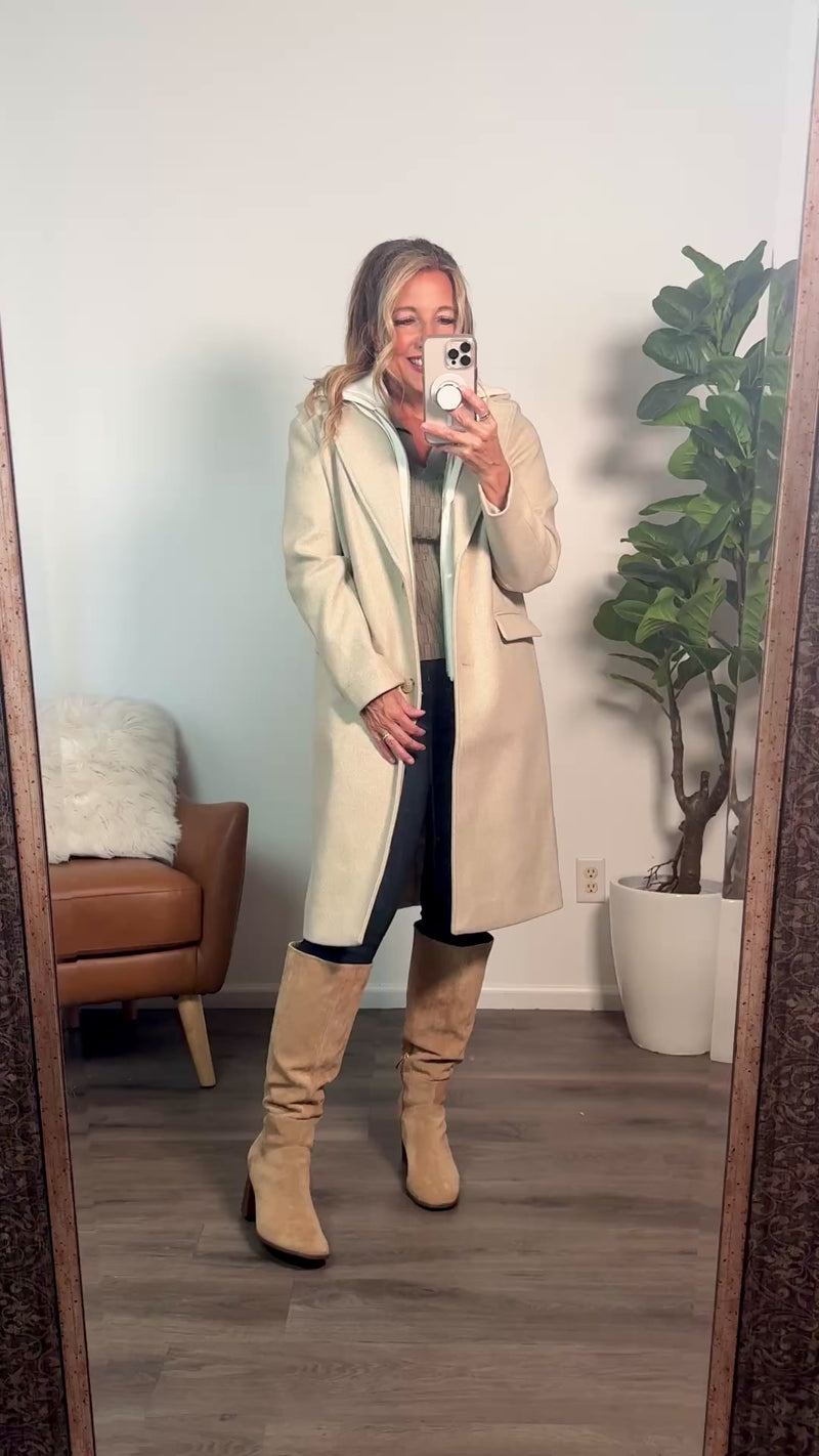 Tribal Sylvie Trench Coat w/ Hoodie : Oatmeal