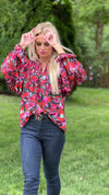 Keeps Me Happy Smocked Bubble Sleeve Blouse : Red, Black, Magenta