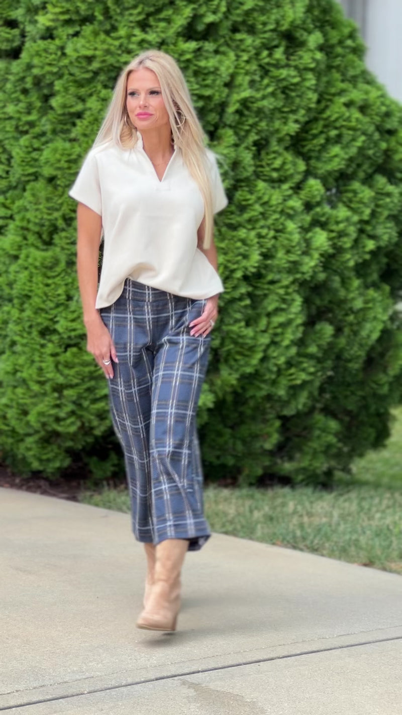 Liverpool Mabel Wide Leg Knit Pants : Black/Blue