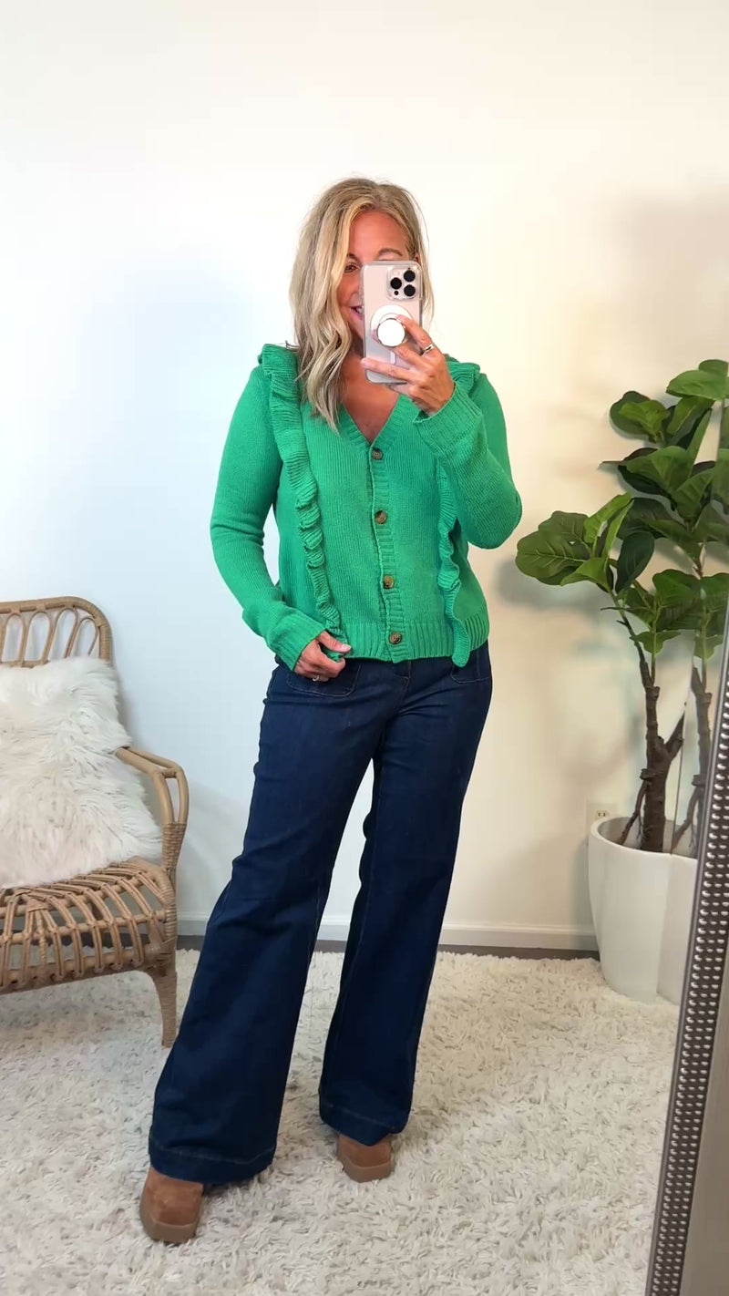 Calianna Button Front Sweater : Green