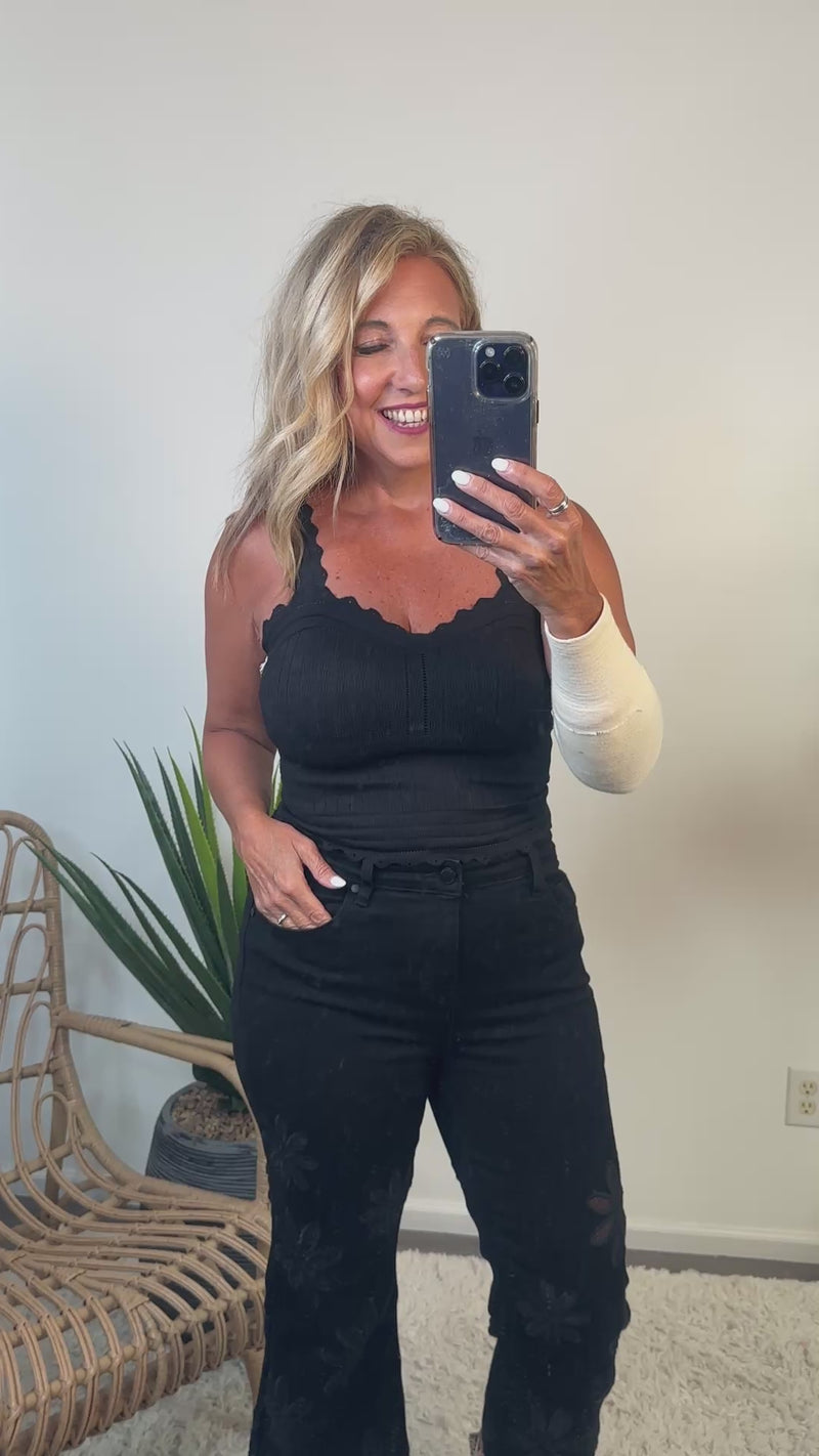 Tazia Pointelle Knit Bralette Tank : Black
