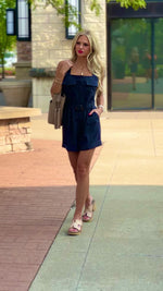 Adriatic Pintstripe Button Romper : Navy