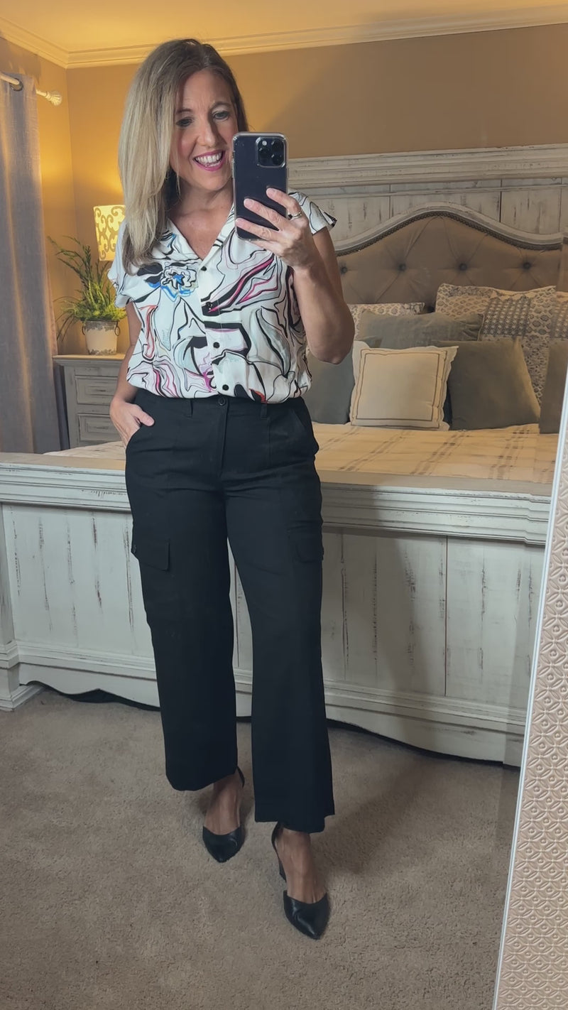 Liverpool Debbie Cargo Crop Pant : Black