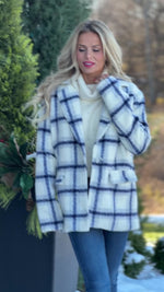 All Figured Out Plaid Pea Coat : Ivory/Navy
