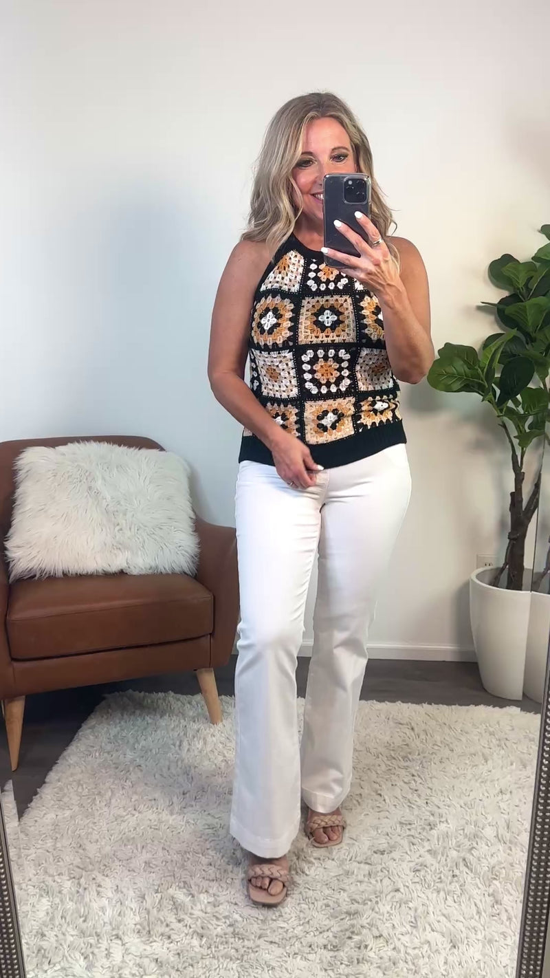 Tribal Reiko Crochet Halter Sweater Tank : Black