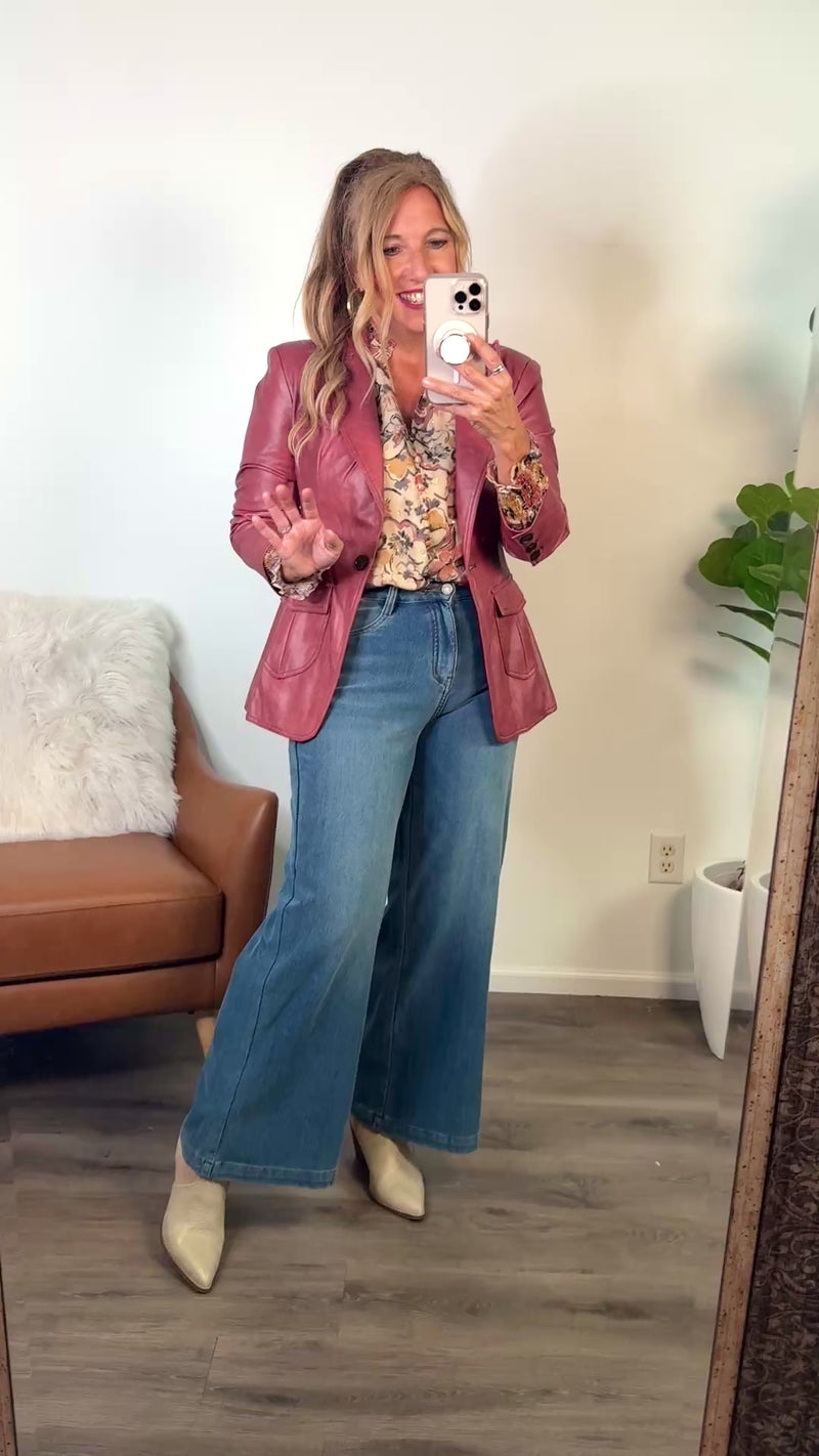 Argelia Faux Leather Jacket : Maroon