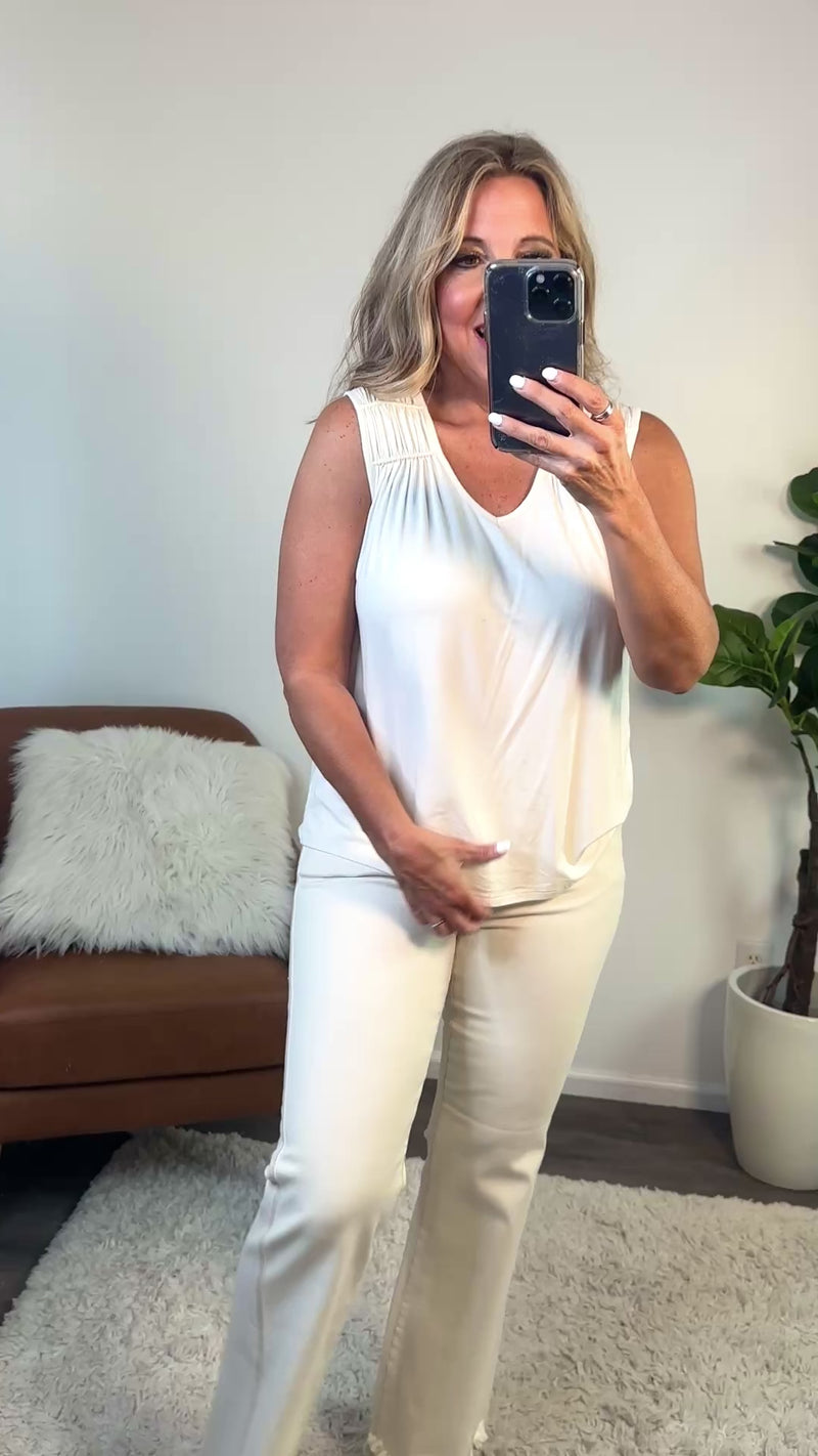 Liverpool Astoria Sleeveless Shirred Detail Top : Cream