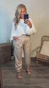 Alina Pleated Pull On Jogger : Pale Almond