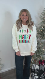 Merry Christmas Tree Sweatshirt: Ivory & Multi