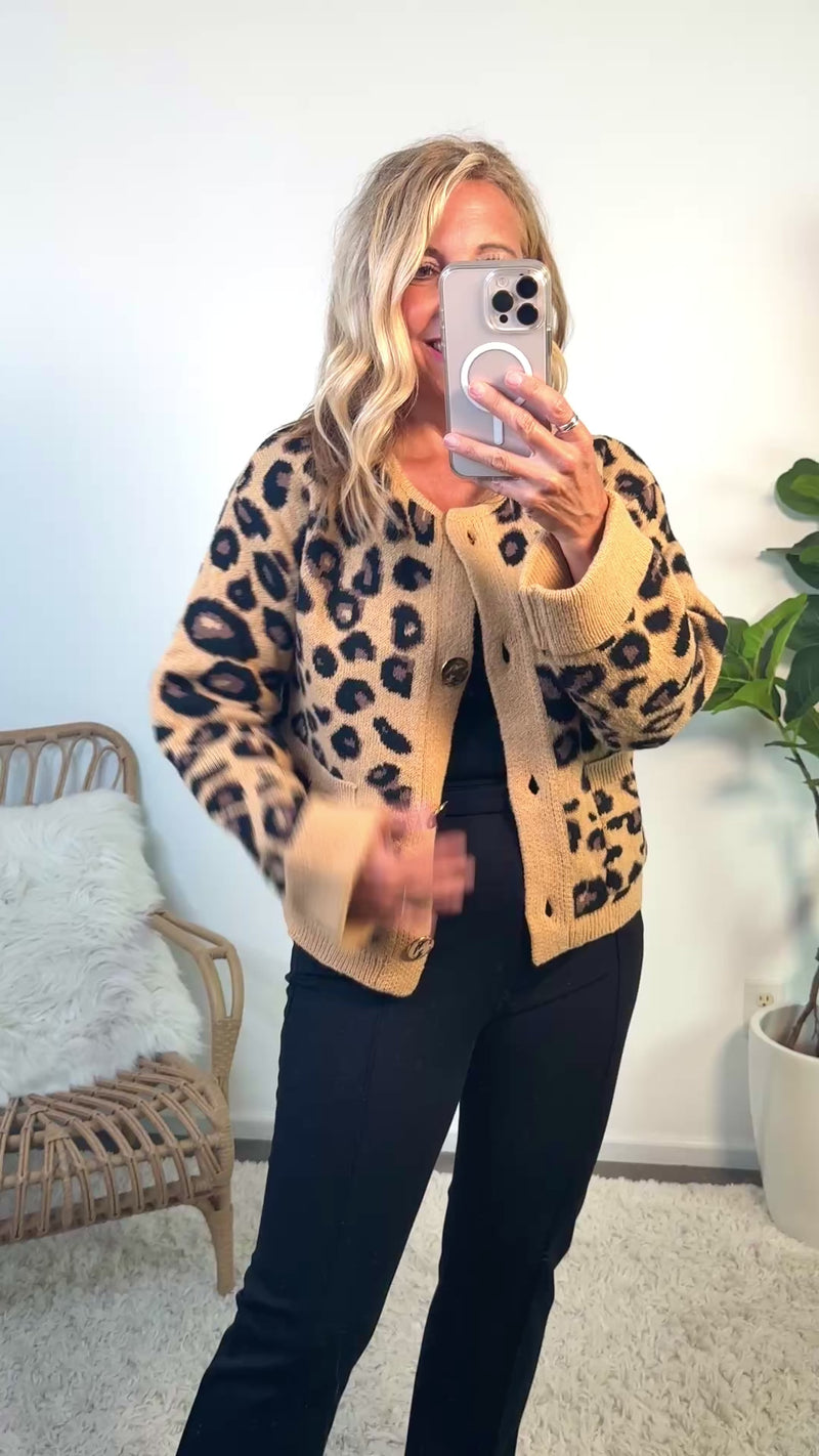 Gretchen Leopard Print Knit Sweater : Camel