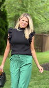 Be A Friend Double Ruffle Knit Top : Black