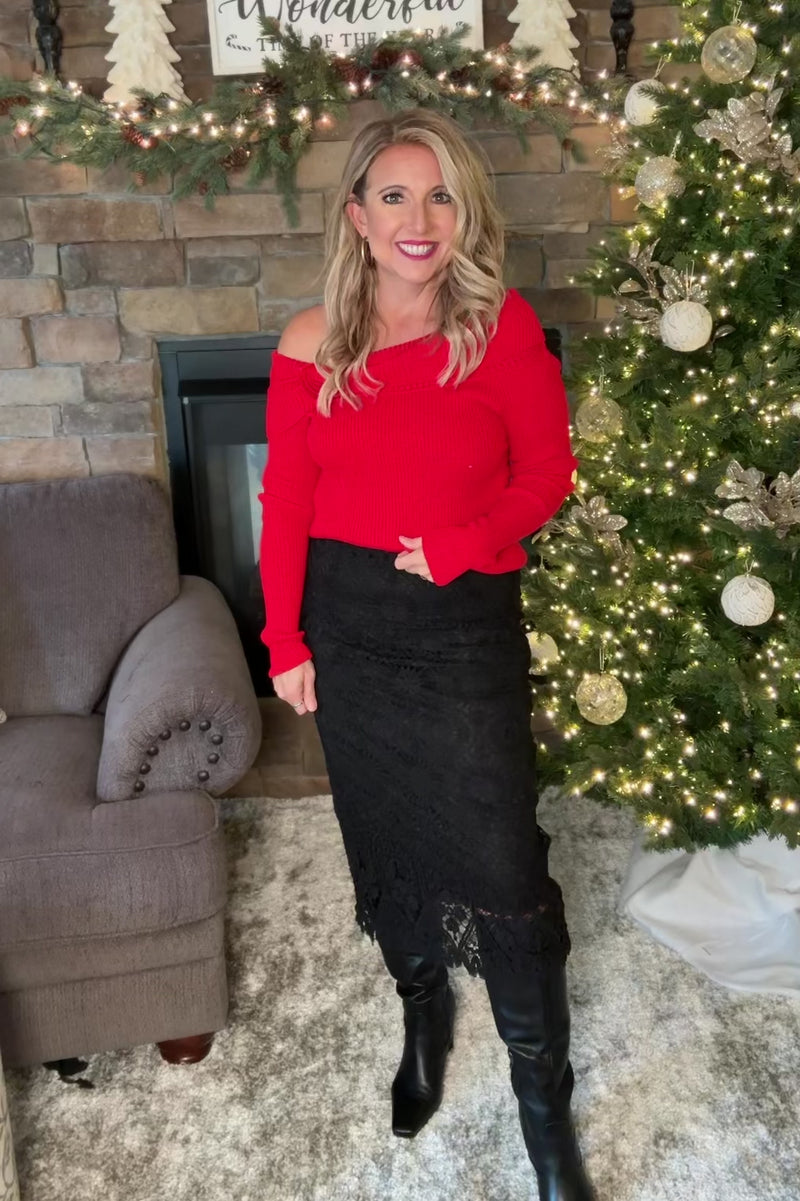 Luciana Lace Midi Skirt With Inner Lining : Black