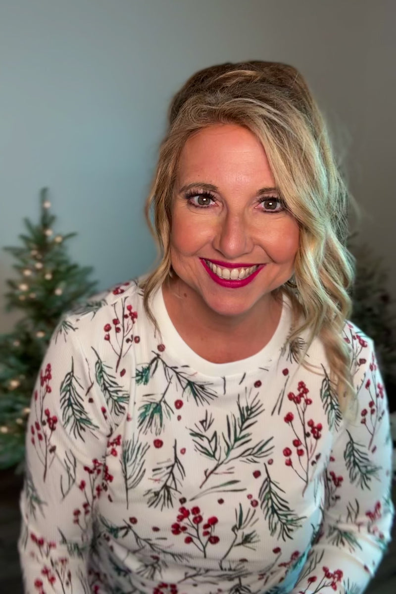 Christmas Holly Thermal Pajama Set : White