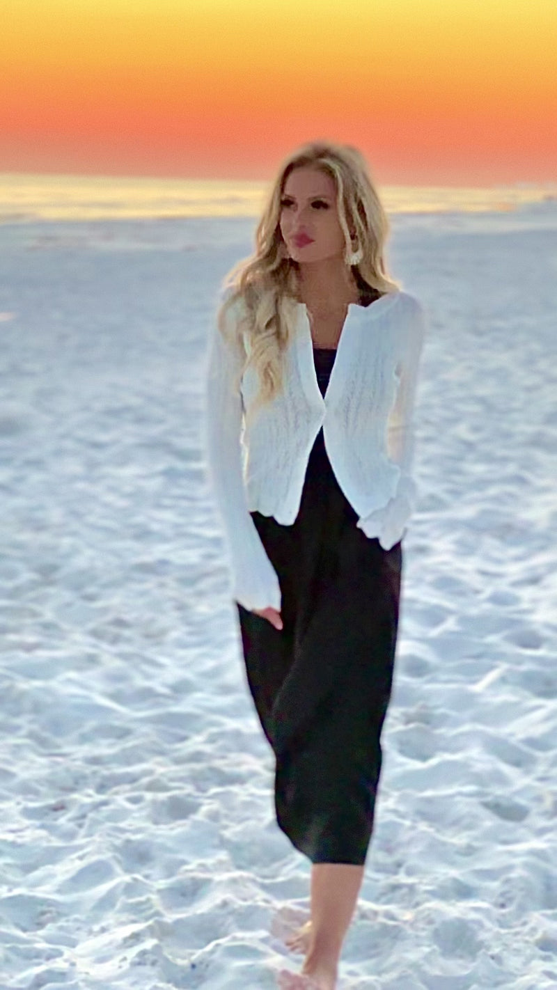 Agnetha Lightweight Pointelle Cardigan : Off White
