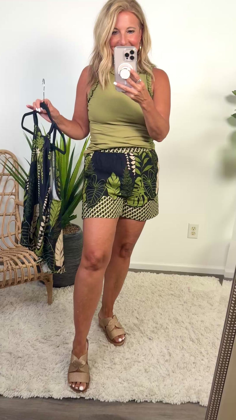 Apopka Palm Tree Elastic Shorts : Black/Olive