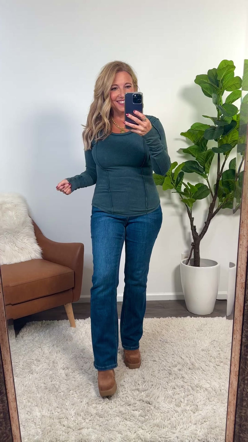 Elodie Boat Neck Washed Rib Top : Pine