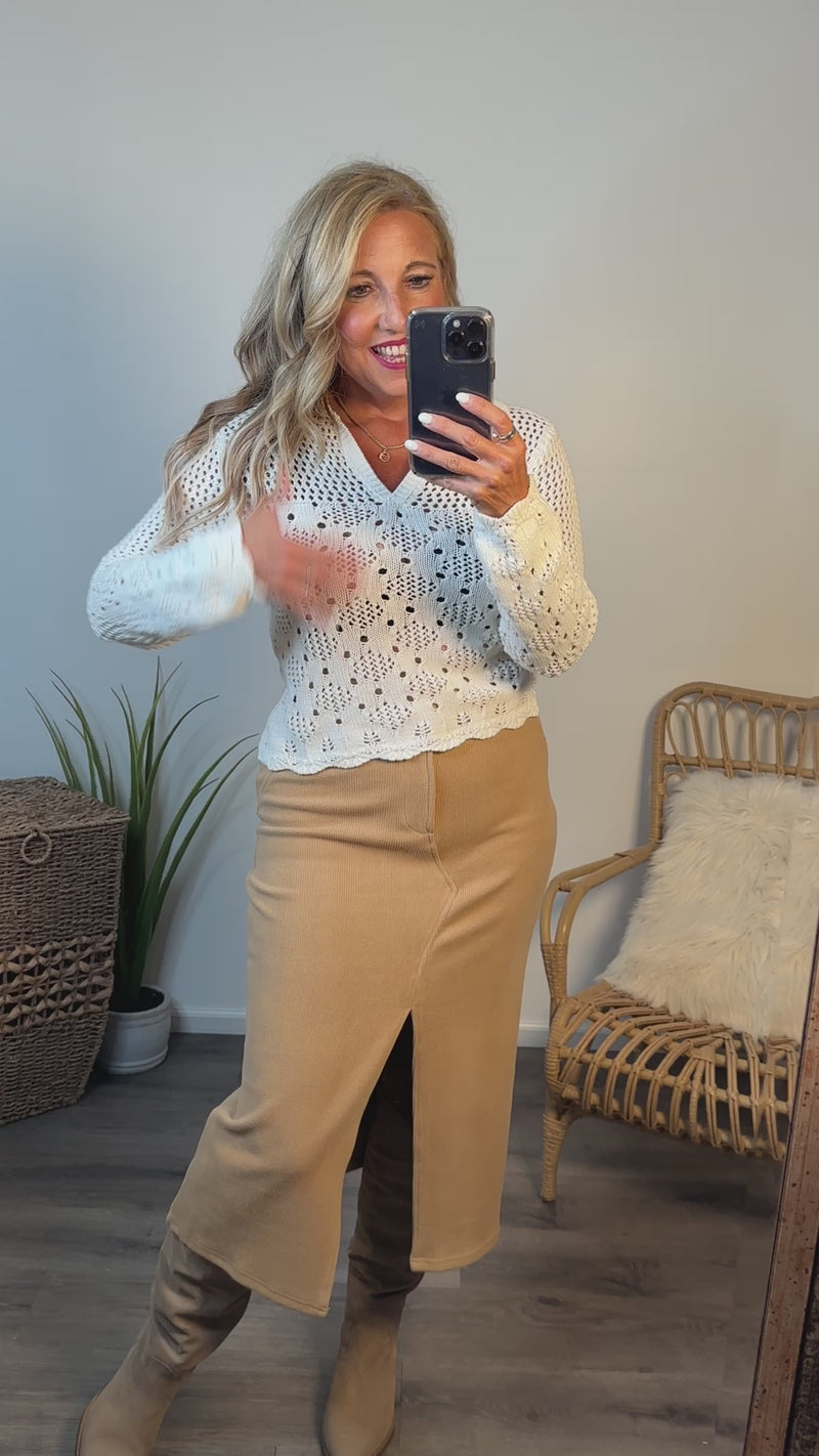 Joana Pointelle Knit Sweater : Ecru
