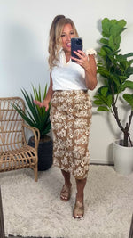 Myley Floral Embroidered Midi Skirt : Brown