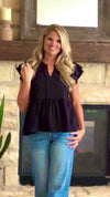 Bobbi Ruffled Sleeve Blouse : Black