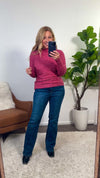 Lesley Mock Neck Horizontal Rib Sweater : Berry