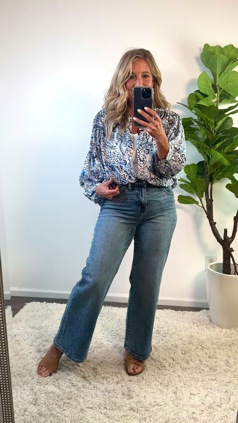 Tribal Trista Flowy Dolman Sleeve Blouse : Scuba Blue