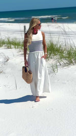 Juno Knit Top Woven Tank Dress : White/Navy