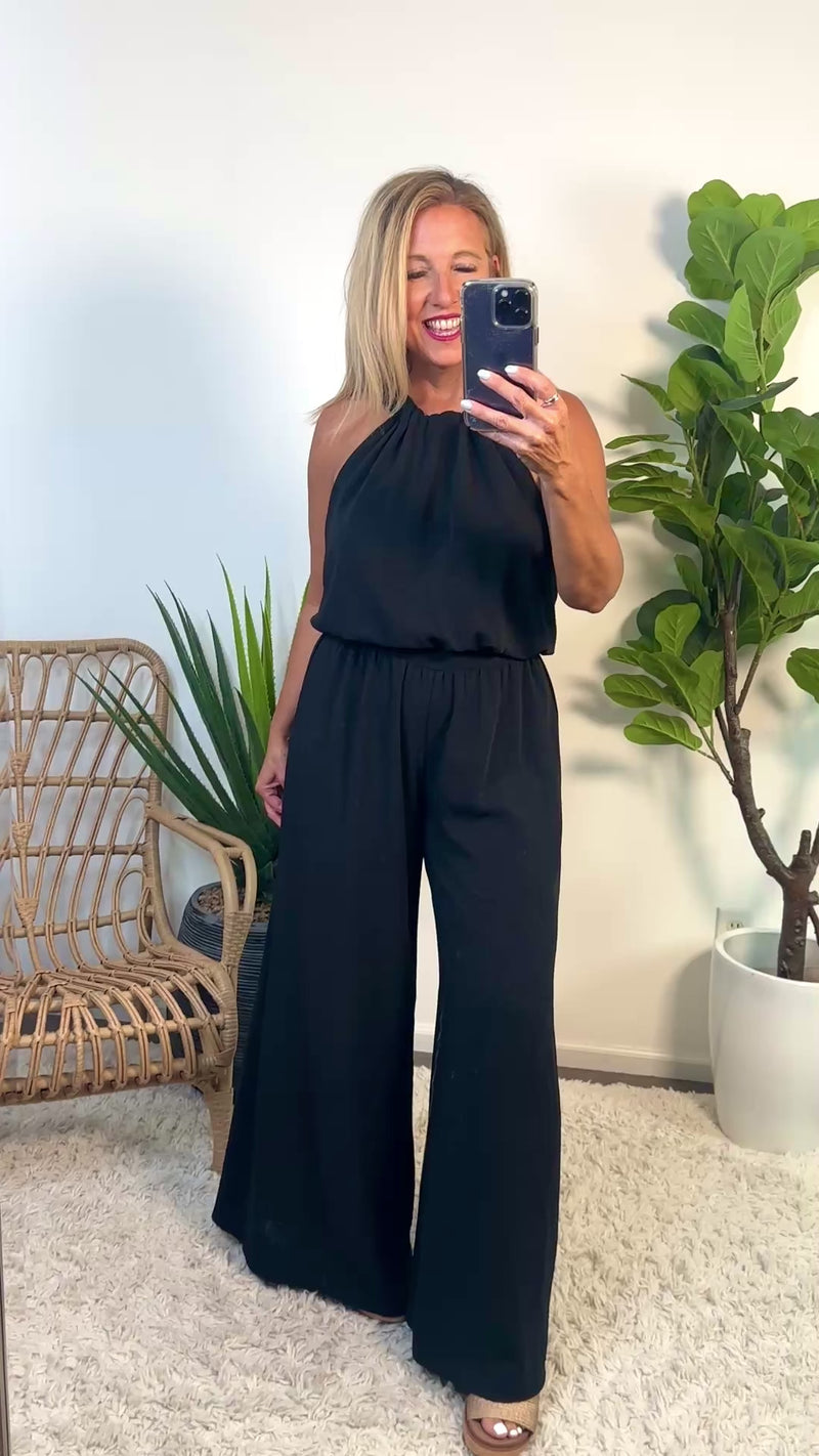 Davina Matte Crepe Wide Leg Swing Pants : Black