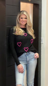 Full Of Hearts Glitter Sweater : Black/Pink