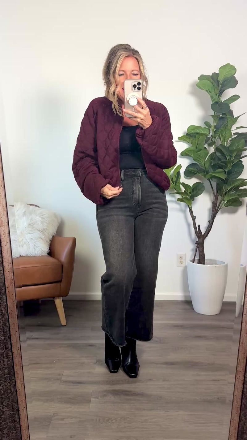 Makiko Quilted Bomber Jacket : Dark Cherry